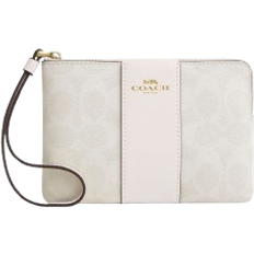 Coach Corner Zip Wristlet In Signature Canvas With Stripe - Gold/White/Chalk