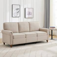 MCC Direct Large Studded Plush Padded Settee Beige Sofa 3 Seater