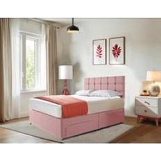 Modren Linen Fabric Divan Bed with Storage,Headboard & Mattress - Pink - Double