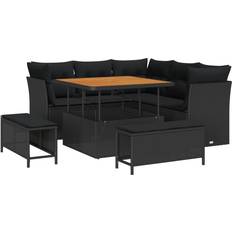vidaXL 8 Stykker Havemøbelsæt med Puder Sort Poly Rattan Akacie Loungesæt