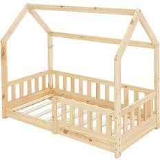 ML Design Kinderbett kinderhaus rausfallschutz hausbett bett holzbett 70x140cm kiefernholz 78x145cm