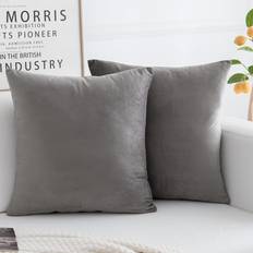 HERAYLI Velvet Decorative Throw Pillow Covers Set of 2 18x18 Inch Cushion Cover Grey
