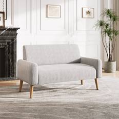 Wood Sofas Norden Home White 2-Seat Corduroy Loveseat Sofa