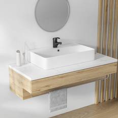 Bathroom Sinks Eridanus Turner 710mm x 420mm Trough White Rectangular Wall Hung Bathroom Sink Basin with Overflow