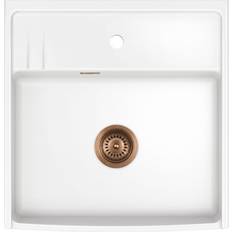 Lavabo Kentro 60 Keramik Køkkenvask Hvid M/PVD Kobber Afløb