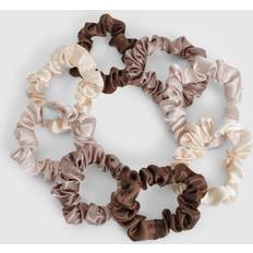 Hair Ties boohoo Womens Tonal Satin Multipack Scrunchies Brown