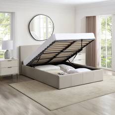 120cm Frame Beds Luna Siesta 4FT Small Double Faux Leather Gas Lift Ottoman Storage - Cream Beige Frame Bed