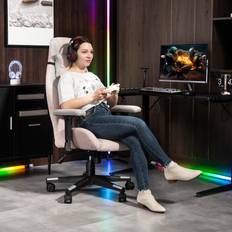 Homcom Gaming Chair with Swivel Wheels Pale Pink