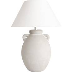 ValueLights Daphne Linen Tapered Shade Stonewear Ceramic Vase Lamp with LED Bulb Table Lamp