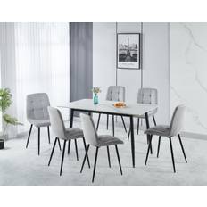 Marble - Rectangular Dining Sets SECONIQUE Fenton Light Grey and Marble Effect Large Dining Set