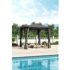 H&O Direct Metal Outdoor Garden Gazebo with Lights & Slights - Dark Grey - One Size