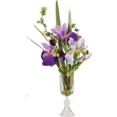 Glass Artificial Plants Bloom Purple Lilac Iris Flower Arrangement in Vase H45 x W24cm Artificial Plant