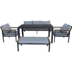 Shatchi 5-Piece Aluminium Garden Sofa with 3-Seat and Single Sofas Bench and Table Set Outdoor Lounge Set