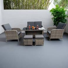 Lounge Patio Dining Sets Dorchester 6-Piece Rattan Wicker Relaxed Garden - Mid Grey Patio Dining Set