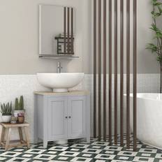 Vanity Units for Single Basins kleankin Bathroom Pedestal Under Sink Cabinet with Adjustable Shelf Grey