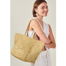 Top Handle - Women Beach Bags Accessorize Metallic Jute Beach Bag - Gold