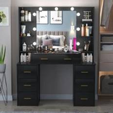 RAC3 Luxury Vanity Makeup LED Lights Large Storage Drawers & Mirror Black One Size Dressing Table