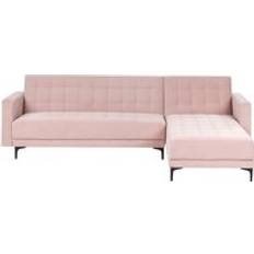 Beliani Modular Left Hand L-Shaped Corner Bed Velvet Tufted Pastel Pink Aberdeen Sofa 4 Seater