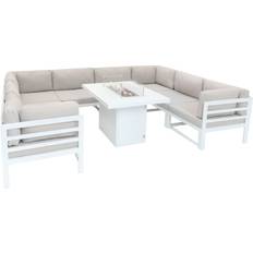MonsterShop Modular Garden Furniture With Fire Pit - White Patio Dining Set