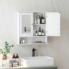 Bathroom Mirror Cabinets kleankin Wall Mounted Mirror Cabinet White One Size