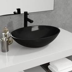 Bathroom Sinks Berkfield Home Basin Glass 50 x 37 x 14 cm Black
