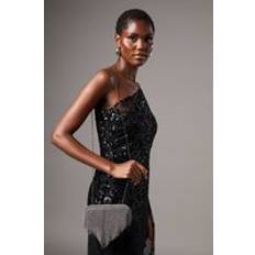 Black Clutches Coast Embellished Fringe Hard Clutch Bag - Black