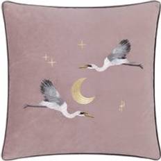 Paoletti Moonlit Flight Embroidered Velvet 45cm x 45cm Scatter Cushion Pink, Blue