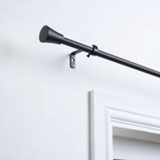OHS Curtain Pole Extendable Metal Finnials Trumpet End Rings 120 cm - Black