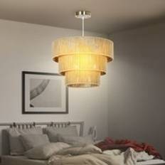 Wood Ceiling Lamps Homcom Boho Hemp Rope Light for Bedroom Light Brown Pendant Lamp