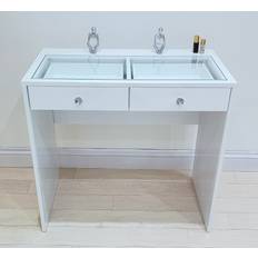 Rose Premium Clear Glass Top High White Gloss Dressing Table
