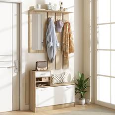 Homcom Natural Hallway Furniture & Accessories Homcom Set with Shoe Cabinet Hallway Furniture & Accessory