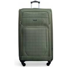 Infinity Leather Soft Shell Lightweight Nylon Extra Large 4 Wheels Travel Suitcase Green