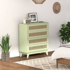 Green Chest of Drawers Homcom Drawers 4 Unit Storage Organiser Rattan Element Light Green One Size Chest of Drawer
