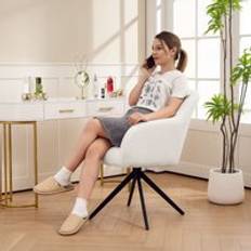 Homcom White Armchairs Homcom 360° Swivel Accent Chair Teddy Fleece Fabric Armchair