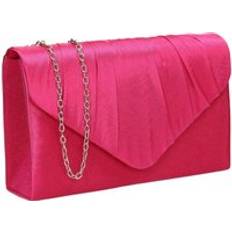 Pink Clutches Ise Envelope V Shape Satin Pleated Clutch Bag - Fuchsia