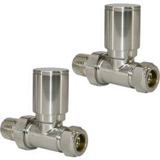 NRG Designer Radiator Valves 15mm x 1/2" Satin Nickel Manual Straight Twin Pack