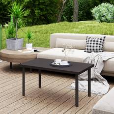 Brown Outdoor Coffee Tables OutSunny Metal Garden Coffee Table with Woodgrain Tabletop Brown