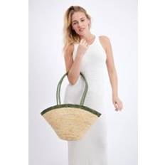 Beach Bags on sale Round Fan Shape Straw Bag with Contrast Handles - Multi