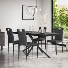 Oaks Dining Sets More4Homes Black Table Top with Monza Linen Chair Of 6 Dining Set
