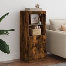 Furniture Berkfield Home with LED Lights Smoked Oak 41 x 37 x 100 cm Sideboard