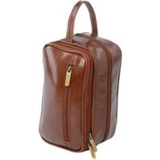 Brown - Leather Toiletry Bags & Cosmetic Bags Viaggio Real Leather Toiletry Washbag - Brown