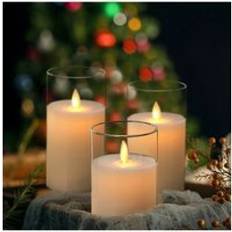 Transparent Candles & Accessories Living and Home 3 Pcs Clear Glass Flameless Candles LED Candle