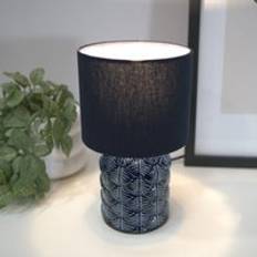ValueLights Priyah Navy Ceramic Scallop with Fabric Shade - Blue - One Size Table Lamp
