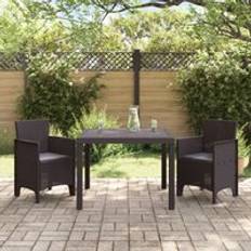 Brown - Plastic Patio Dining Sets Berkfield Home Garden Set of 3 Brown Plastic Rattan Sturdy One Size Patio Dining Set
