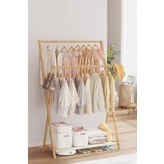 Natural Clothes Racks Living and Home Bedroom Floor Stand Solid Wooden Cloak One Size Clothes Rack