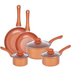 Copper pan set Gr8 Home Copper 8 Pc Carbon Steel Non Stick Cookware Set with lid