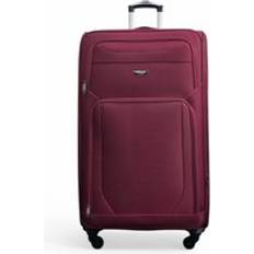 Infinity Leather Soft Shell Lightweight Nylon Extra Large 4 Wheels Travel Suitcase Red