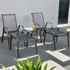 Bistro Sets on sale Brooke 5 Piece Black with Foot Stools Bistro Set, 1 Table incl. 2 Chairs