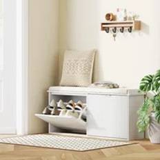 White Storage Benches Homcom Shoe with Cushion and Flip-Drawer 104 x 26 x 47.5 cm Storage Bench