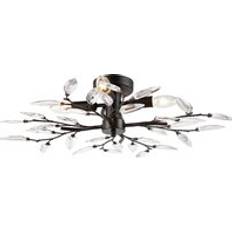 Happy Homewares Modern Birch 4 Semi Light Fitting with Clear Leaves - Black - One Size Ceiling Flush Light